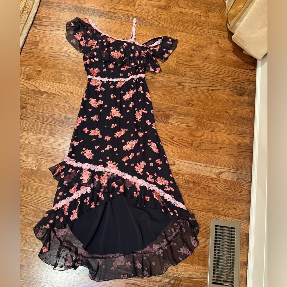 Alice + Olivia Caydon Floral ruffle one shoulder high low midi dress size 2 - Picture 11 of 15